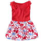 KUTKUT Dog Frock Dress for Small Dogs - Floral Print Small Puppy Dress Summer Sleeveless Dog Apparel Dog Cloth for Small Dog Girls ( Red ) - kutkutstyle